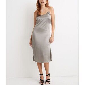 Madewell Womens Gray Silver Silk Slip Dress size 10 Side slit Party Holiday